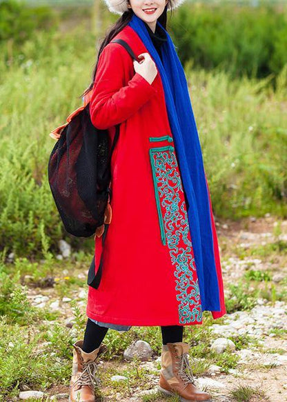 Red Coat Oversized Down Jacket Embroidery Winter Overcoat