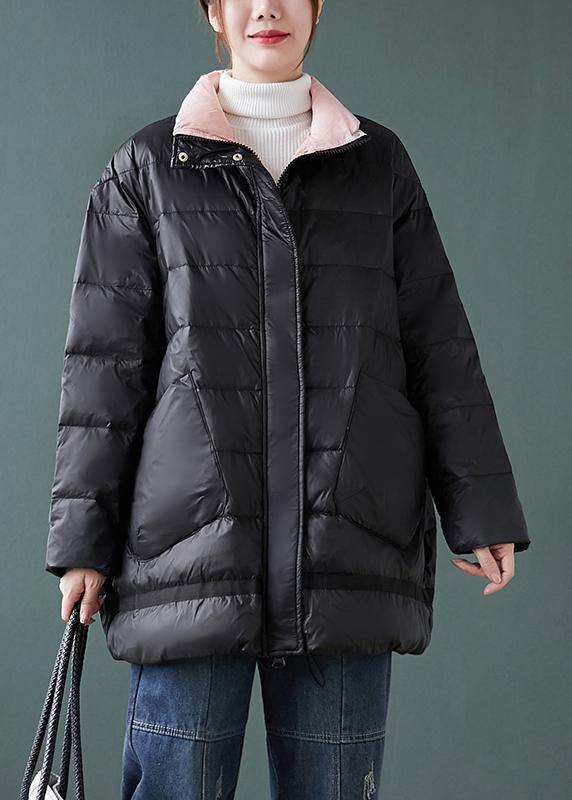 Red Down Jacket Woman Stand Collar Pockets Jackets