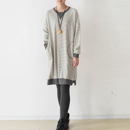 Striped Oversized Dress Cotton Shirt Dresses Pullover Caftans