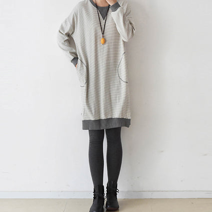Striped Oversized Dress Cotton Shirt Dresses Pullover Caftans