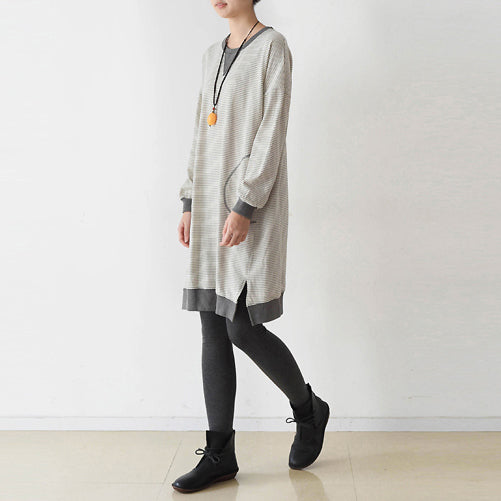 Striped Oversized Dress Cotton Shirt Dresses Pullover Caftans