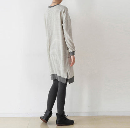 Striped Oversized Dress Cotton Shirt Dresses Pullover Caftans