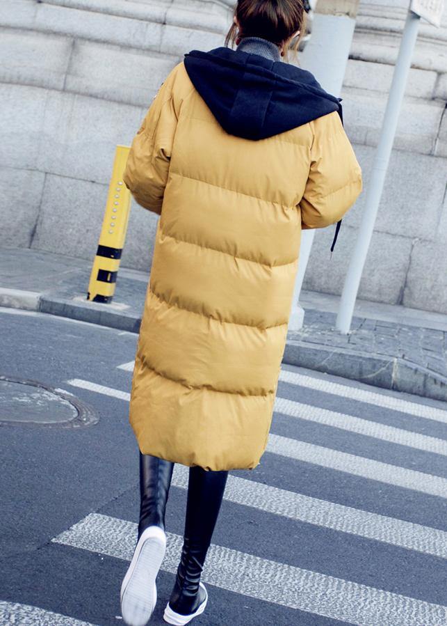 Down Jacket Overcoat Yellow Hooded Drawstring Down Jacket Woman