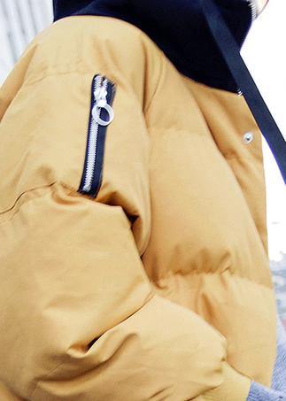 Down Jacket Overcoat Yellow Hooded Drawstring Down Jacket Woman