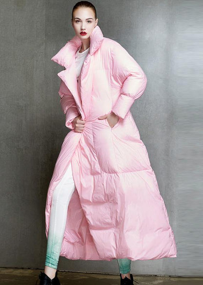 Winter Jacket Tie Waist Coats Pink Lapel Collar Warm Winter Coat