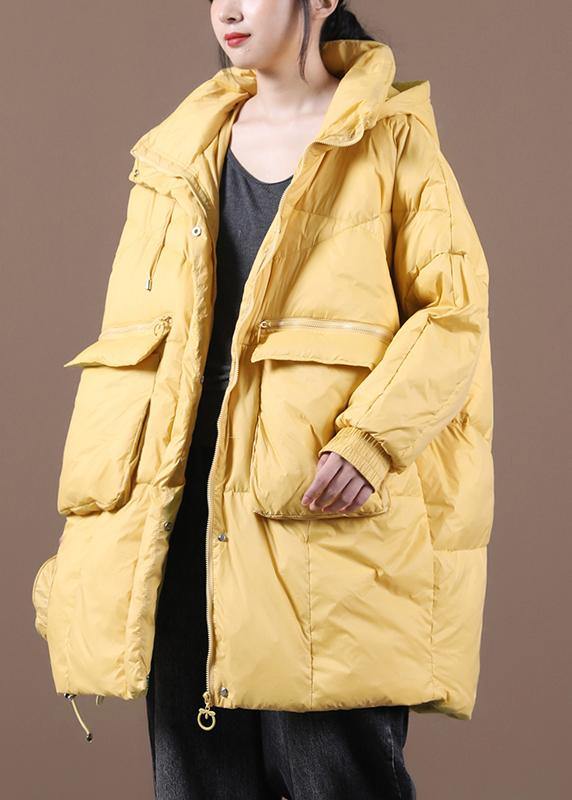 Yellow Down Jacket Woman Loose-fitting Winter Parka Hooded Batwing Sleeve Coats