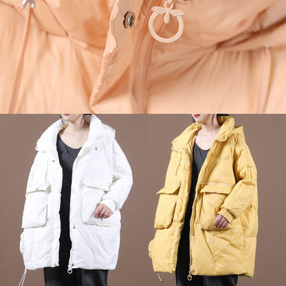 Yellow Down Jacket Woman Loose-fitting Winter Parka Hooded Batwing Sleeve Coats