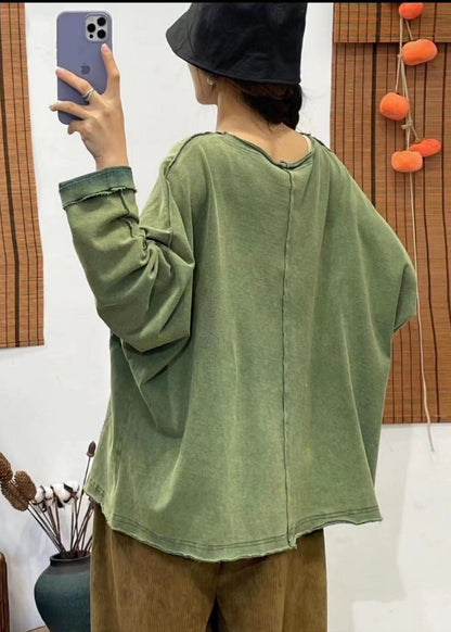 Casual Green V Neck side open pocket Patchwork Tops Spring