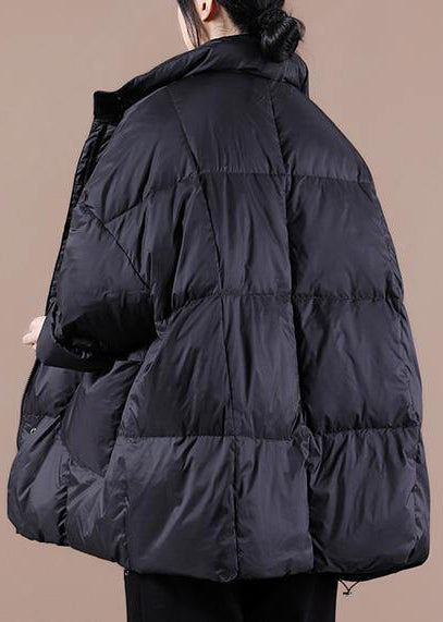 Clothing Parka Jackets Black Stand Collar Large Pockets Down Coat Winter