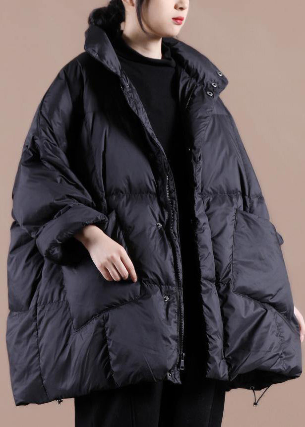 Clothing Parka Jackets Black Stand Collar Large Pockets Down Coat Winter