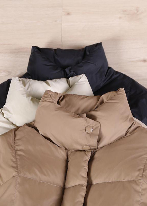 Clothing Parka Jackets Black Stand Collar Large Pockets Down Coat Winter