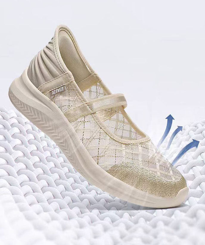 Champagne Breathable Mesh Splicing Flat Shoes for