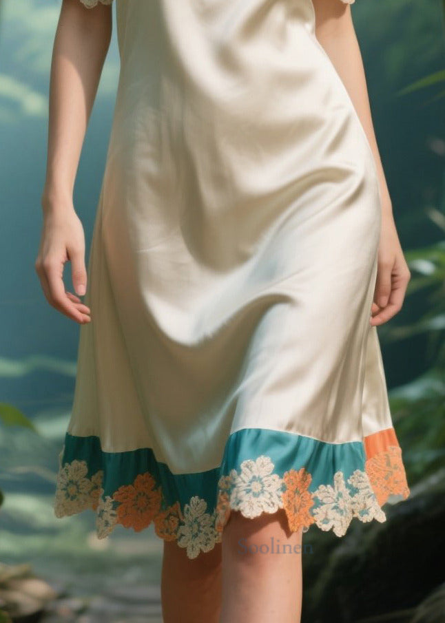 Apricot Cold Shoulder Patchwork Silk Strapless Dress Summer