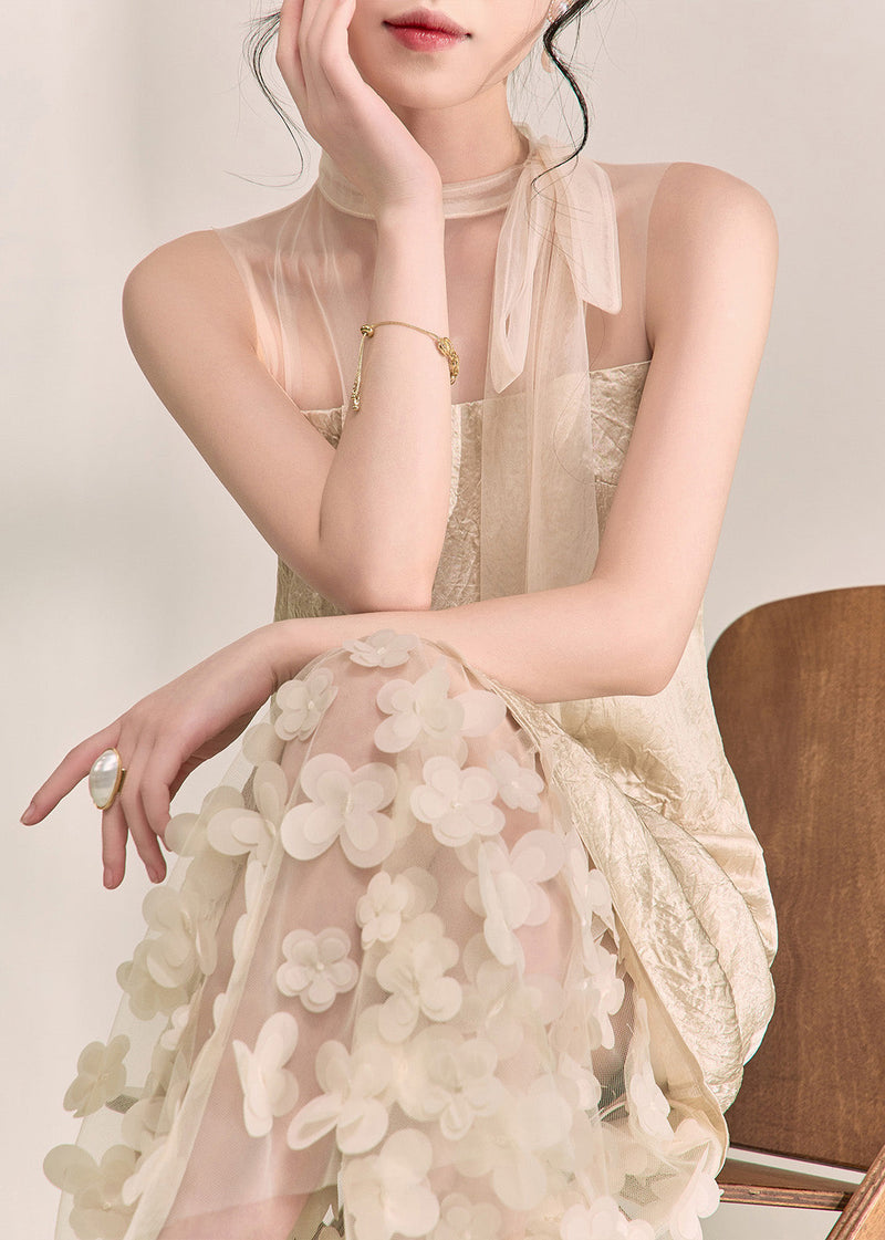 Apricot Tulle Patchwork Vacation Maxi Dresses Summer