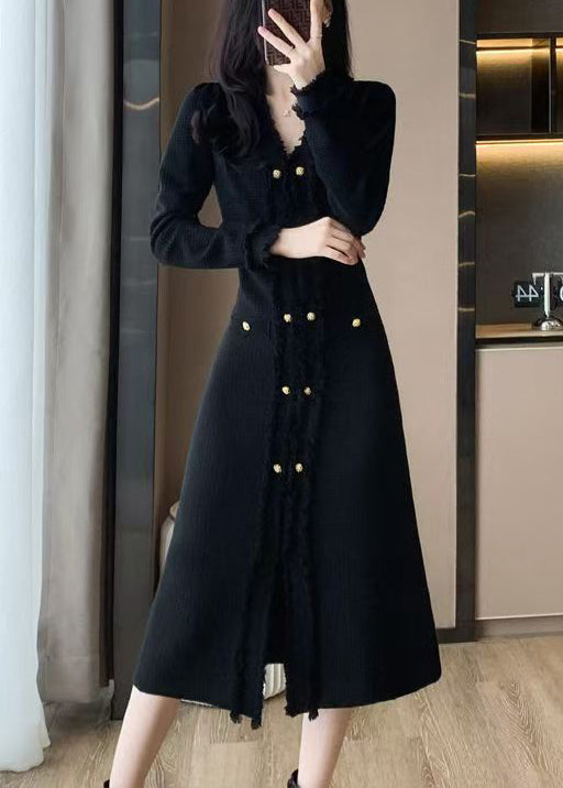 Apricot V Neck Knit Sweater Dress Winter