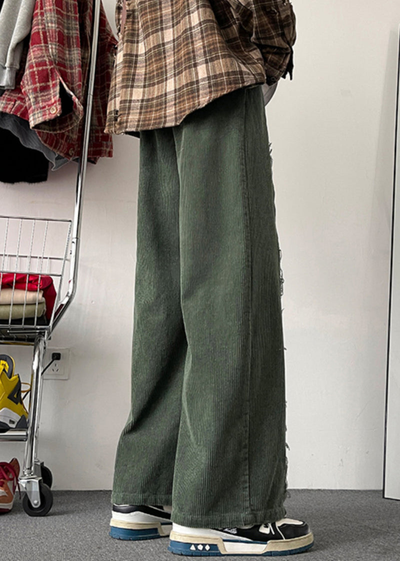 Army Green Original Design Patchwork Corduroy Pants Fall