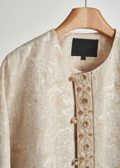 Beige Oversized Jacquard Cotton Coats Spring
