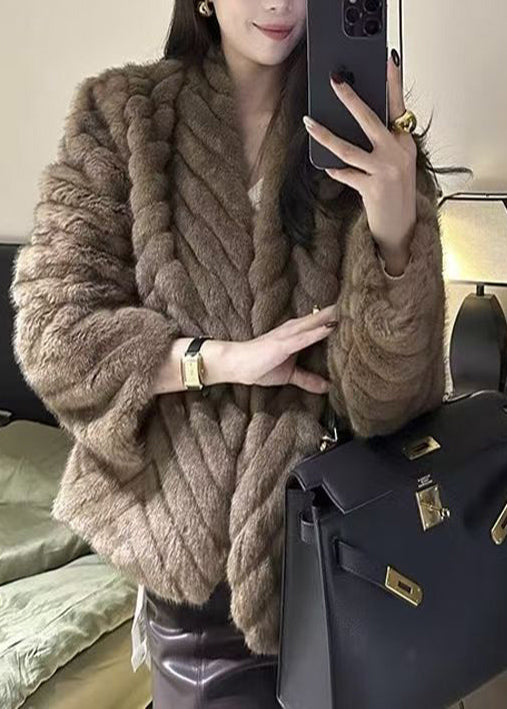 Beige Oversized Warm Faux Mink Hair Coats Winter