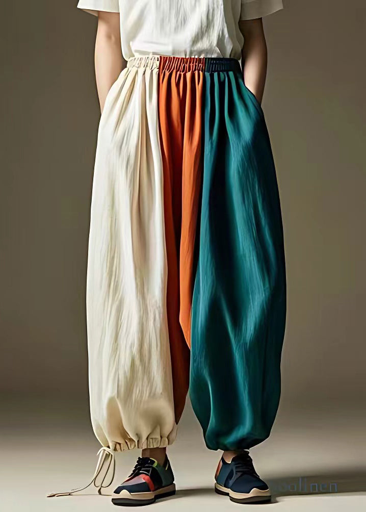 Beige Patchwork Drawstring Lante Pants Summer