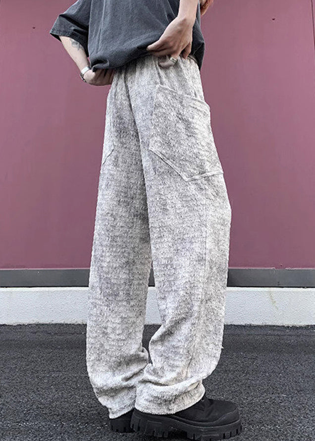 Beige Wrinkled Pockets Ice Silk Pants Summer