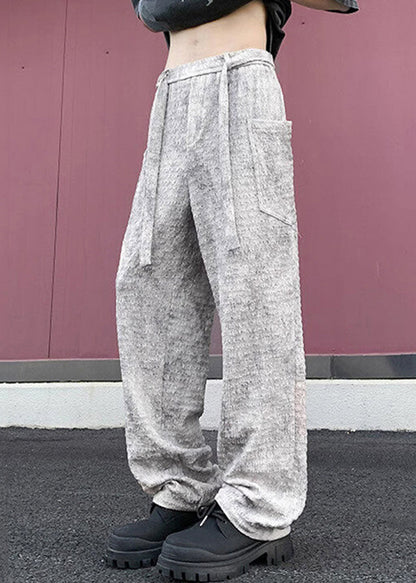 Beige Wrinkled Pockets Ice Silk Pants Summer