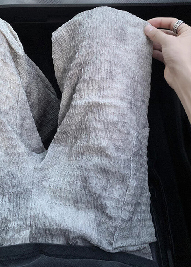 Beige Wrinkled Pockets Ice Silk Pants Summer