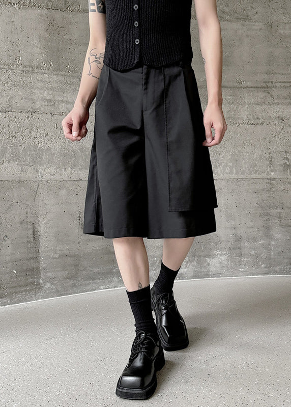 Black Asymmetrical Pockets Patchwork High Waist Pants