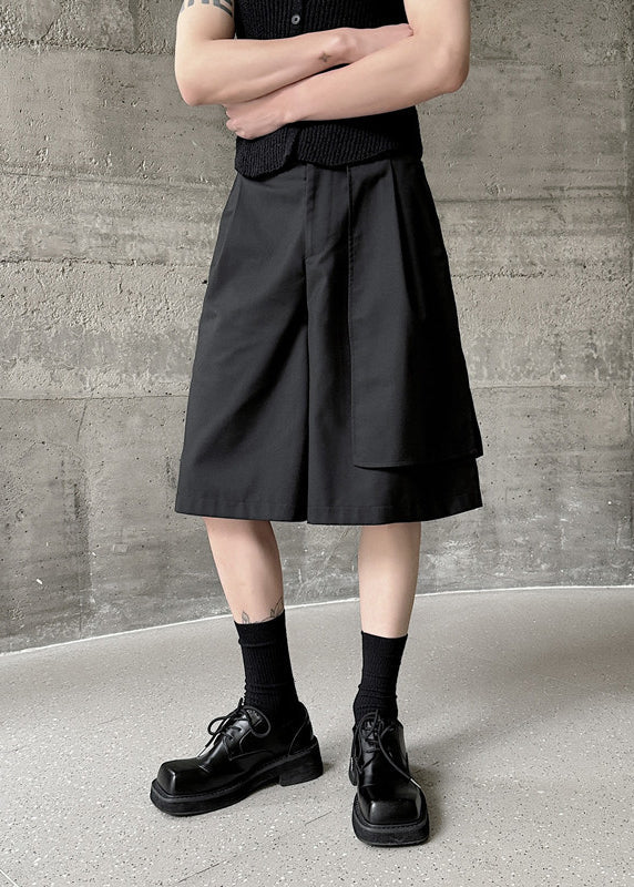 Black Asymmetrical Pockets Patchwork High Waist Pants