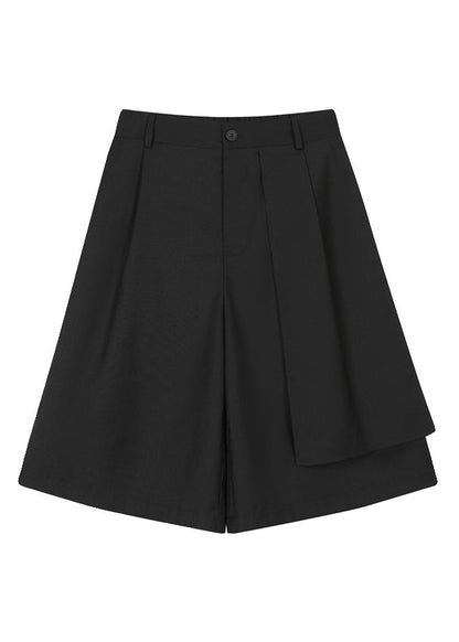 Black Asymmetrical Pockets Patchwork High Waist Pants