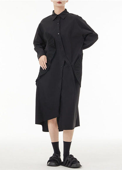 Black Asymmetrical Wrinkled Cotton Robe Dresses Spring