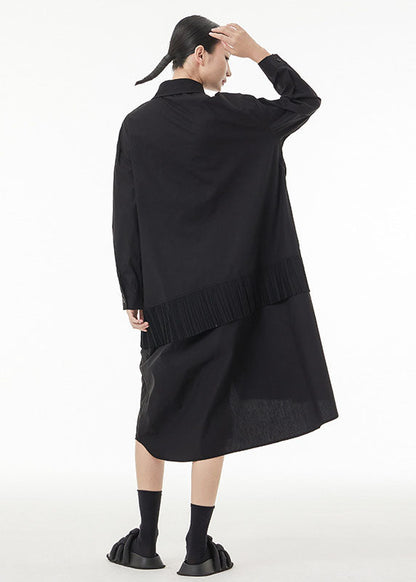 Black Asymmetrical Wrinkled Cotton Robe Dresses Spring