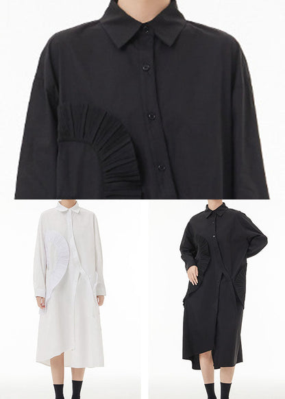 Black Asymmetrical Wrinkled Cotton Robe Dresses Spring