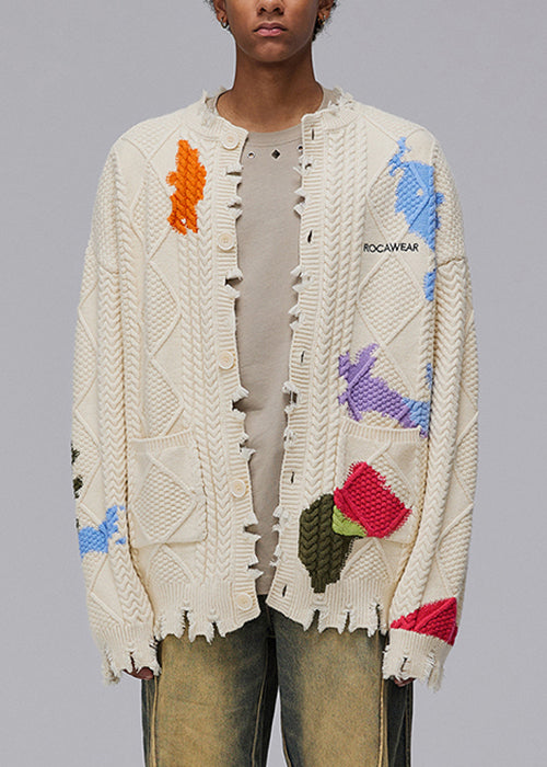 Black Hole Button Pockets Knit Coats Spring