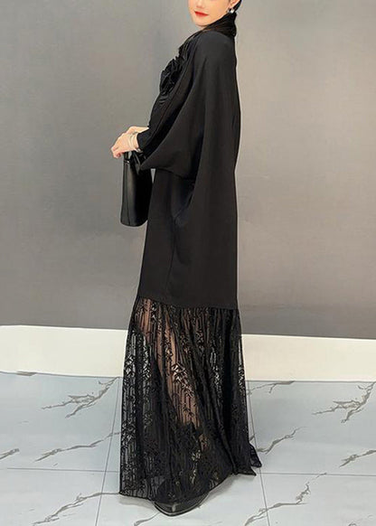 Black Lace Patchwork Maxi Dresses Fall