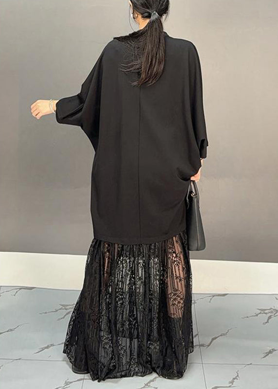 Black Lace Patchwork Maxi Dresses Fall