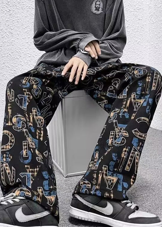 Black Letter High Waist Cotton Trousers Fall