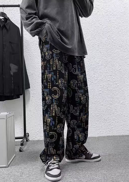 Black Letter High Waist Cotton Trousers Fall