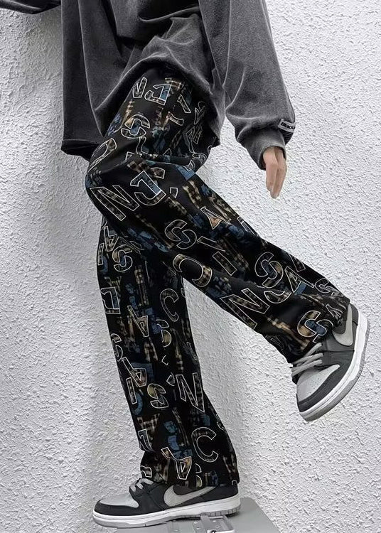 Black Letter High Waist Cotton Trousers Fall