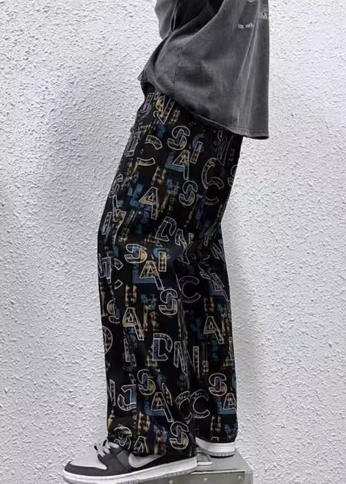 Black Letter High Waist Cotton Trousers Fall