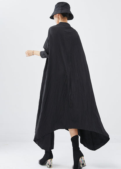 Black Oversized Asymmetrical Design Cotton Shirt Dress Fall
