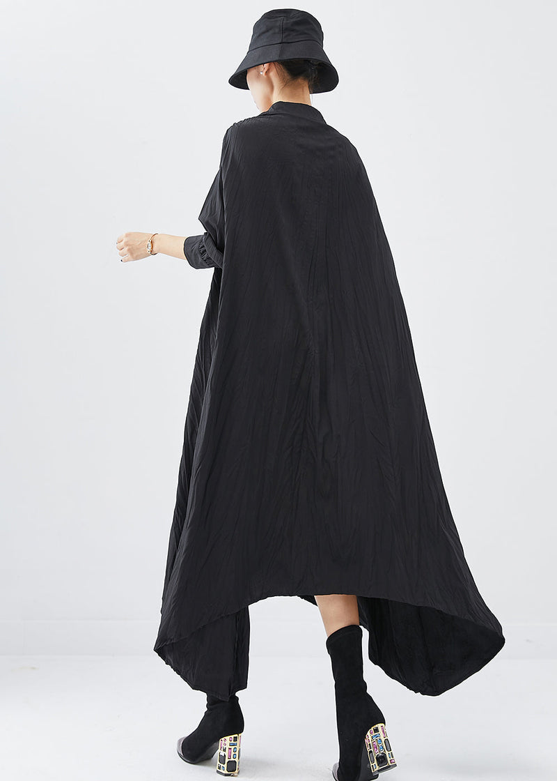 Black Oversized Asymmetrical Design Cotton Shirt Dress Fall