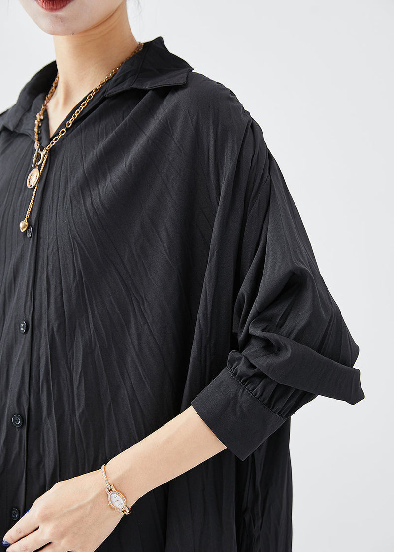 Black Oversized Asymmetrical Design Cotton Shirt Dress Fall