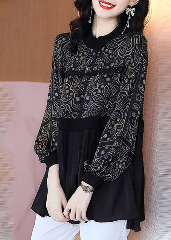 Black Oversized Patchwork Exra Large Hem Chiffon Shirts Spring