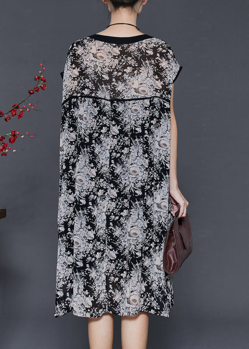 Black Oversized Print Chiffon Maxi Dress Summer