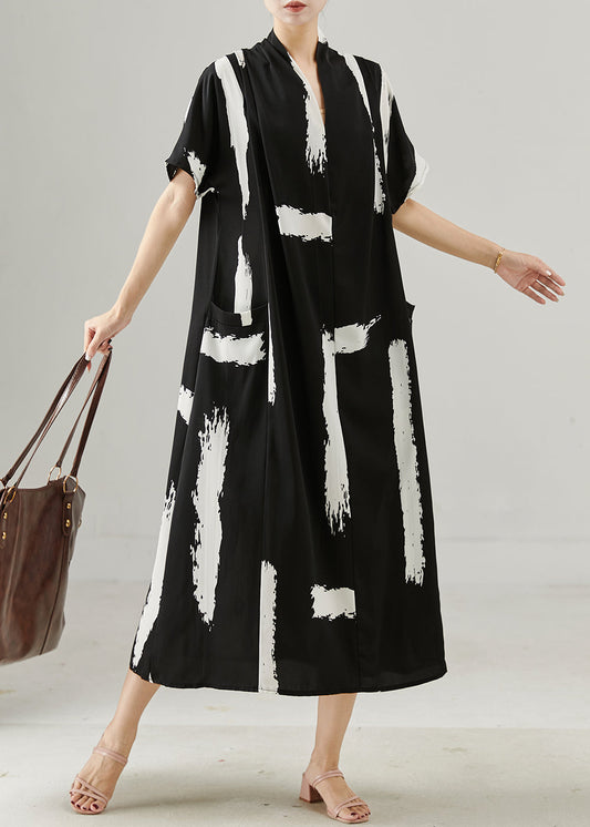 Black Oversized Print Chiffon Maxi Dresses Summer
