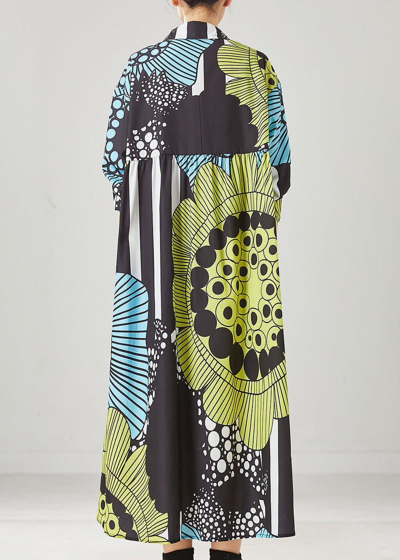 Black Oversized Print Cotton Maxi Dresses Spring