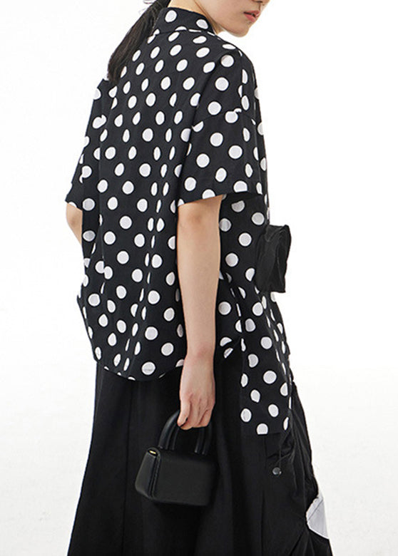 Black Peter Pan Collar Dot Cotton Shirt Summer