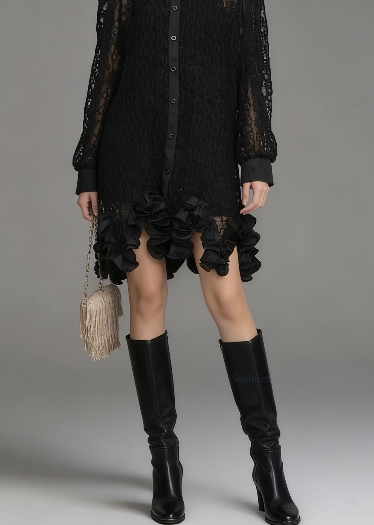 Chic Black Peter Pan Collar Hollow Out Floral Lace Shirt Tops Spring