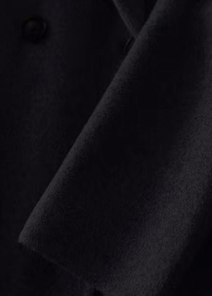 Black Peter Pan Collar Pockets Patchwork Woolen Trench Winter