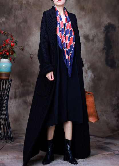 Black Peterpan Collar Tie Waist Woolen Cardigans Winter